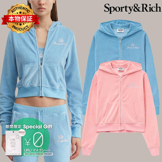 Sporty And Rich スポーティ＆リッチ 【本物保証】 パーカー ストリート系 レディース Sporty & Rich X Juicy Couture Script Velour Zip Hoodie
