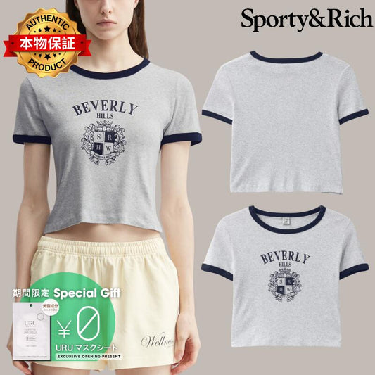 Sporty And Rich スポーティ＆リッチ 【本物保証】 Tシャツ ストリート系 レディース BH Crest Soft Ringer Tee