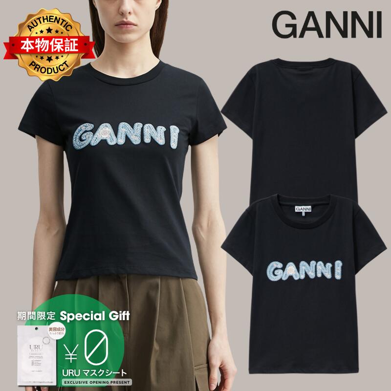 Ganni ガニー 【本物保証】 Tシャツ ストリート系 レディース Ganni Logo Embroidery Baby Fit T-Shirt