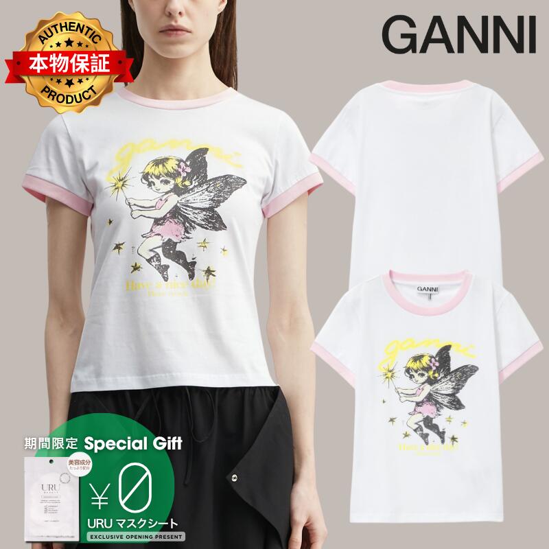 Ganni ガニー 【本物保証】 Tシャツ ストリート系 レディース Fairy Print Baby Fit T-Shirt