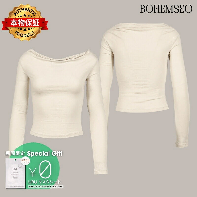 BOHEMSEO ボヘムソ 【本物保証】 シャツ ストリート系 レディース FLOW NECK DRAPE LONG SLEEVE / BEG