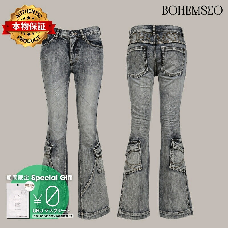 BOHEMSEO ボヘムソ 【本物保証】 カーゴパンツ ストリート系 レディース WASHED BLUE CARGO BOOTCUT / BLU