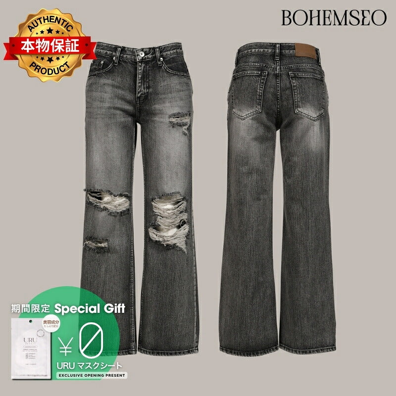 BOHEMSEO ボヘムソ 【本物保証】 パンツ ストリート系 レディース HIGHLIGHT DAMAGE WIDE PANTS / GRY