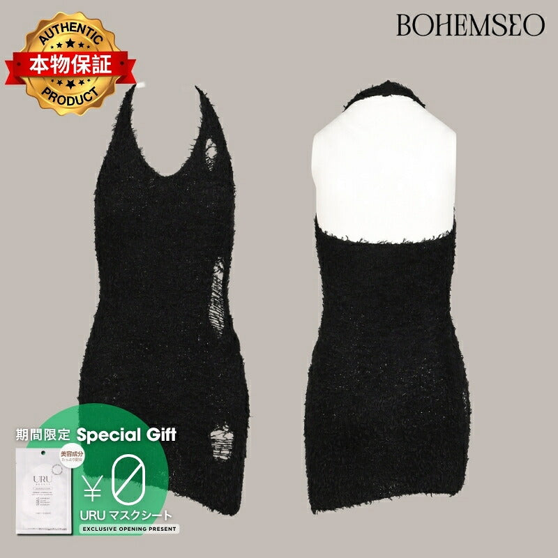 BOHEMSEO ボヘムソ 【本物保証】 ワンピース ストリート系 レディース BOUCLE DAMAGE MINI-DRESS / BLK