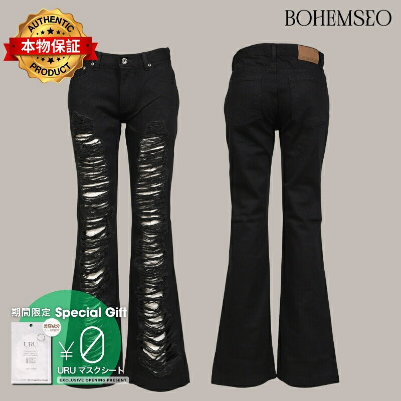 BOHEMSEO ボヘムソ 【本物保証】 ブーツ ストリート系 レディース OPEN DESTROYED SEMI-BOOTCUT / BLK