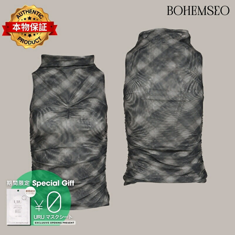 BOHEMSEO ボヘムソ 【本物保証】 シャツ ストリート系 レディース HALF NECK SHIRRING SLEEVELESS / CHECK