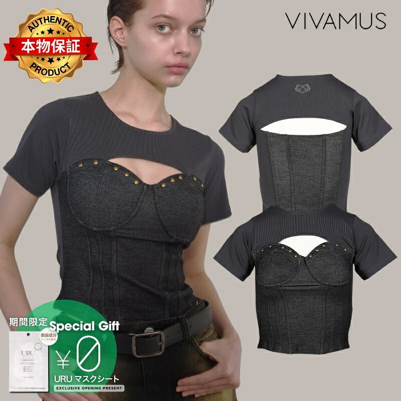 VIVAMUS 【本物保証】 シャツ ストリート系 レディース DENIM LACE COMBI T-SHIRT / BLK