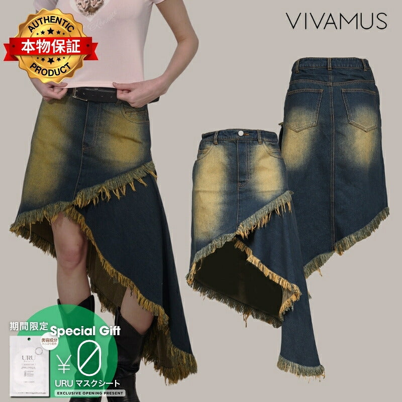 VIVAMUS 【本物保証】 スカート ストリート系 レディース ASYMMETRY DENIM SKIRT / BLU