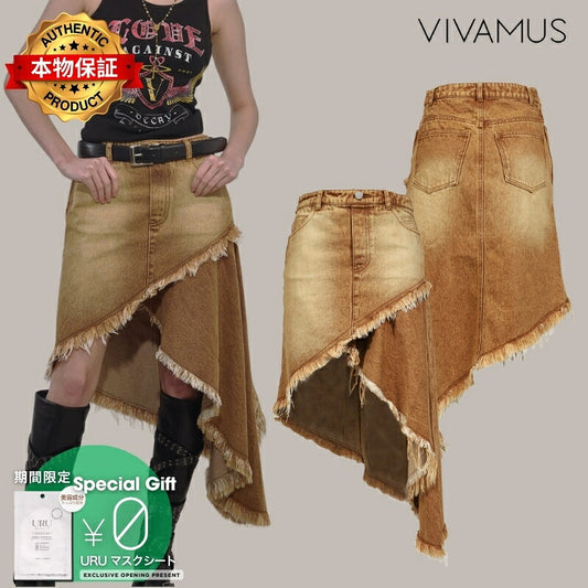 VIVAMUS 【本物保証】 スカート ストリート系 レディース ASYMMETRY DENIM SKIRT / BRW