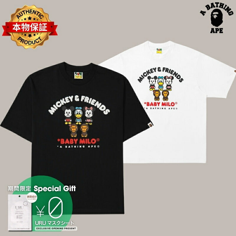 A BATHING APE アベイシングエイプ 【本物保証】 Tシャツ ストリート系 ユニセックス アベイシングエイプ x ディズニー ミッキー＆フレンズ ベビーマイロ リラックスフィット Tシャツ "ブラック"