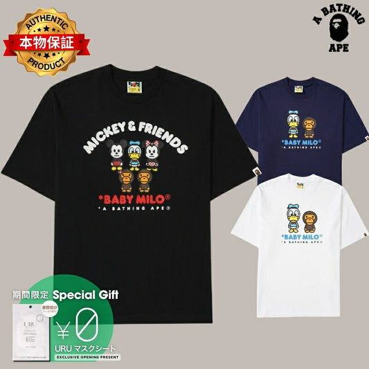 A BATHING APE アベイシングエイプ 【本物保証】 Tシャツ ストリート系 ユニセックス アベイシングエイプ x ディズニー ドナルドダック ベビーマイロ リラックスフィット Tシャツ "ブラック"