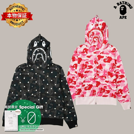 A BATHING APE アベイシングエイプ 【本物保証】 パーカー ストリート系 ユニセックス アベイシングエイプ Abc ドット シャーク フルジップ パーカー "ブラック"