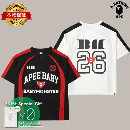 A BATHING APE アベイシングエイプ 【本物保証】 Tシャツ ストリート系 ユニセックス アベイシングエイプ x ベイビーモンスター ウィメンズ エイピー ベイビープリント Tシャツ #1 "ブラック"