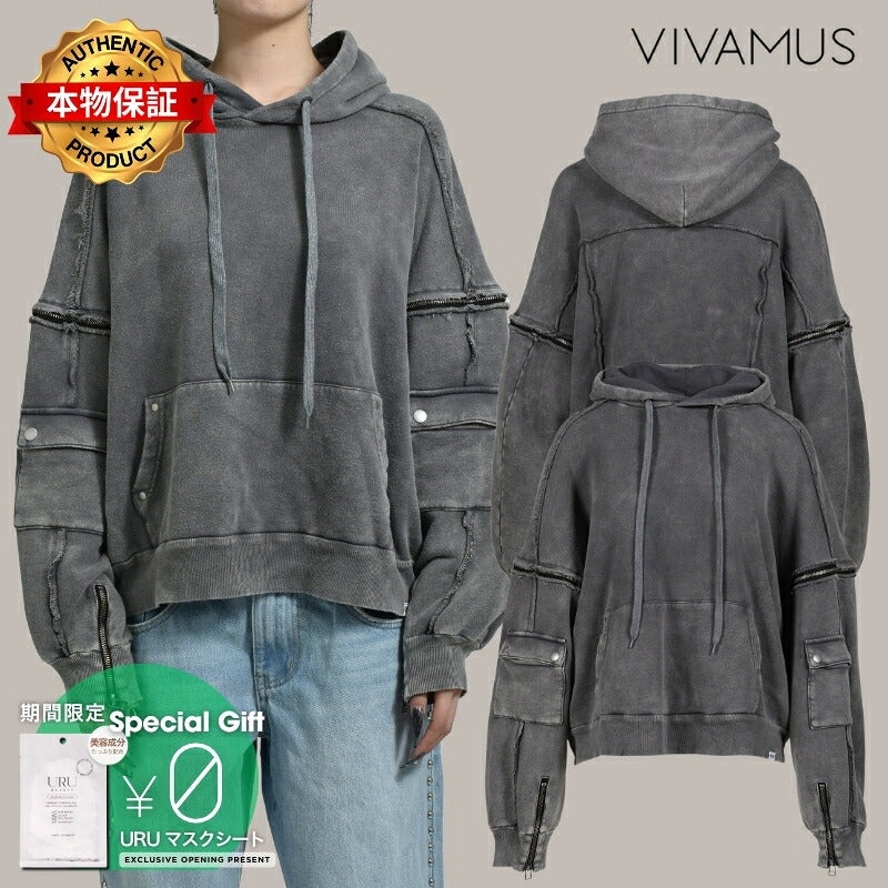 VIVAMUS 【本物保証】 パーカー ストリート系 レディース SPLIT SWEAT HOODIE / GRY