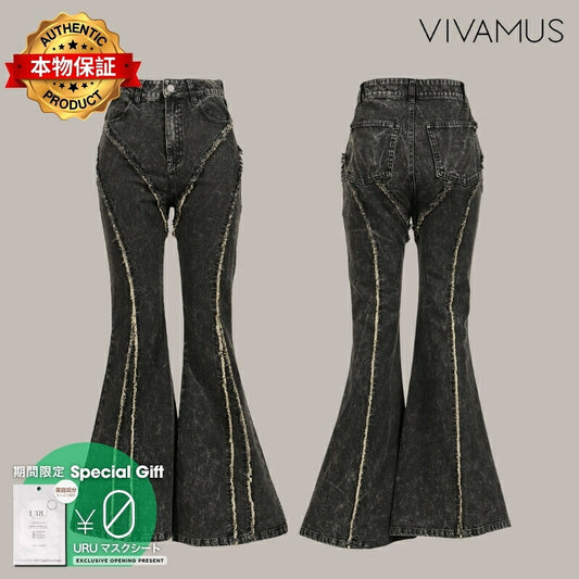 VIVAMUS 【本物保証】 デニムパンツ ストリート系 レディース FLARE DENIM PANTS / BLK