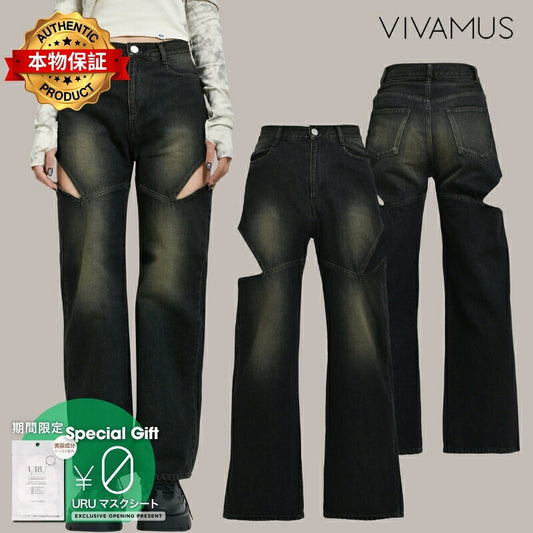 VIVAMUS 【本物保証】 デニムパンツ ストリート系 レディース CUTOFF DENIM PANTS / BLK