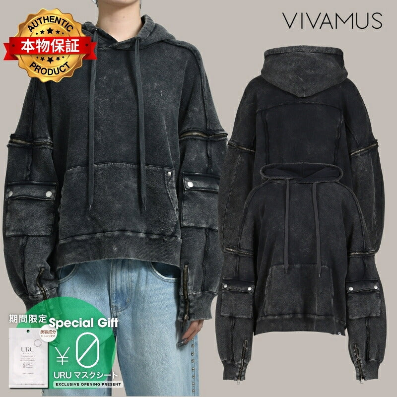 VIVAMUS 【本物保証】 パーカー ストリート系 レディース SPLIT SWEAT HOODIE / BLK
