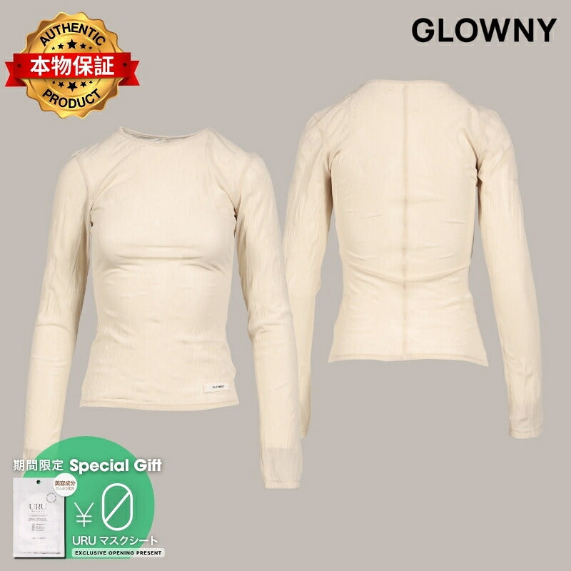 GLOWNY 【本物保証】 Tシャツ ストリート系 レディース SHEER LONG SLEEVE TOP / BEI