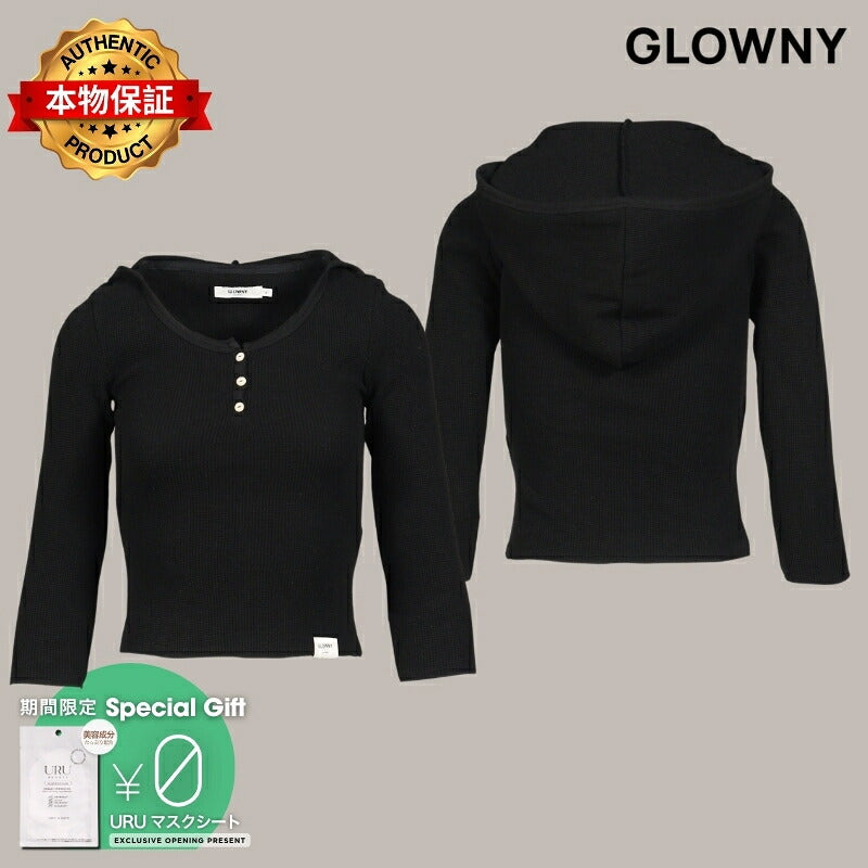 GLOWNY 【本物保証】 Tシャツ ストリート系 レディース 3/4 G WAFFLE BUTTON FLY TEE / BLK