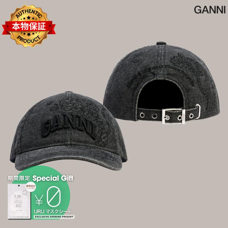 Ganni ガニー 【本物保証】 キャップ ストリート系 レディース Washed Embroidery Denim Cap