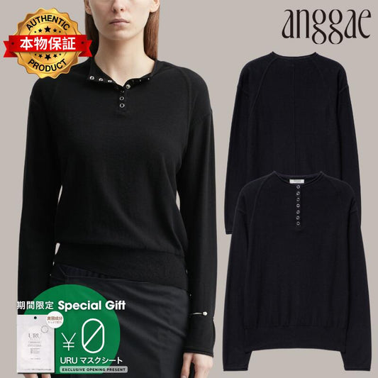 Anggae anggae 【本物保証】 Tシャツ ストリート系 レディース Half Neck Button Pullover