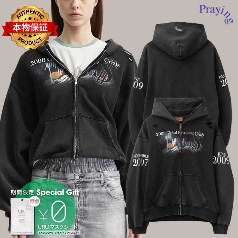 Praying 祈り 【本物保証】 パーカー ストリート系 レディース Financial Crisis Destroyed Hoodie