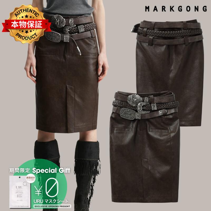 Markgong マークゴン 【本物保証】 ベルト ストリート系 レディース BROWN FAUX LEATHER PENCIL SKIRT WITH DETACHABLE BELTS