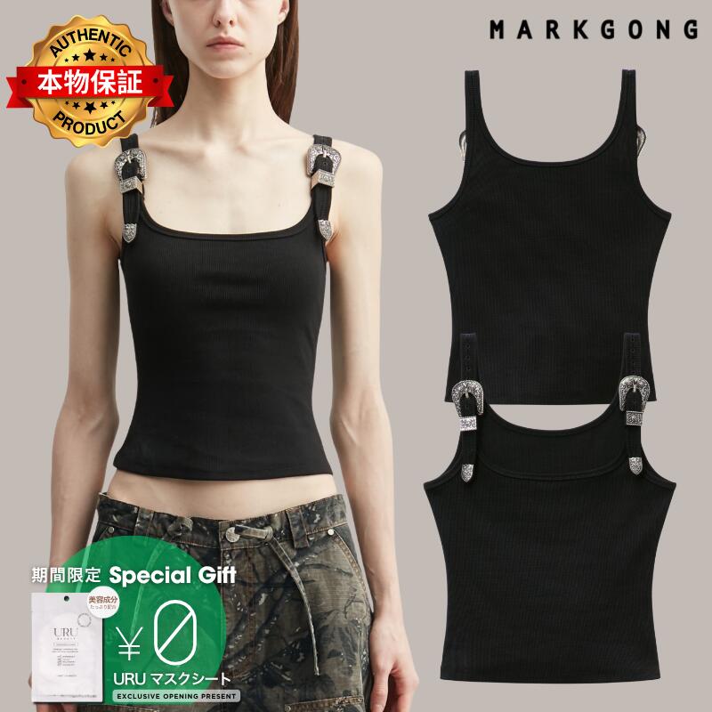 Markgong マークゴン 【本物保証】 タンクトップ ストリート系 レディース Black Tank Top With Metal Buckle Straps