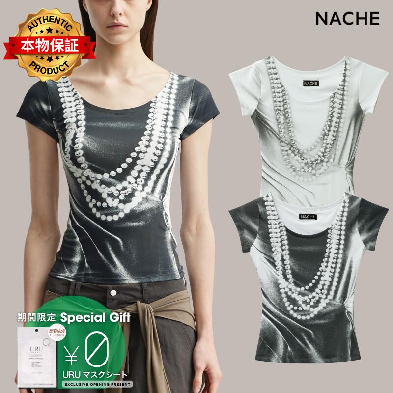 Nache ナチェ 【本物保証】 Tシャツ ストリート系 レディース Pearl Necklace Printed T-Shirt