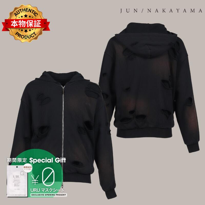 JUN/NAKAYAMA ジュン/中山 【本物保証】 パーカー ストリート系 メンズ THERMAL LAYERED ZIP HOODIE / BLK