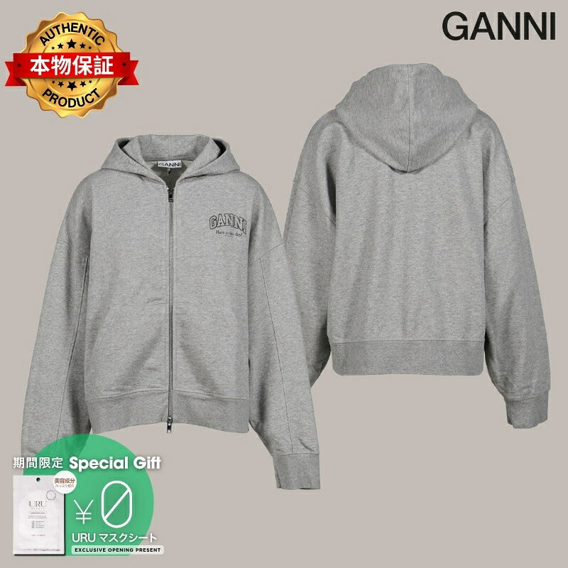 GANNI 【本物保証】 パーカー ストリート系 レディース ESSENTIAL ISOLI ZIP HOODIE / PALOMA