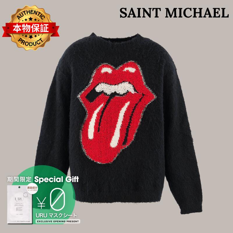 SAINT Mxxxxxx × The Rolling Stones 【本物保証】 ニット ストリート系 メンズ TRS_CRW N KNIT/LIPS&TOHGUE / BLK