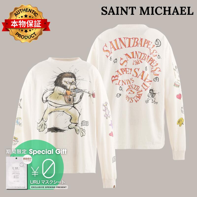 SAINT Mxxxxxx × BAPE(R) 【本物保証】 Tシャツ ストリート系 メンズ BAPE_LS T-SHIRT/RUNNING / WHT