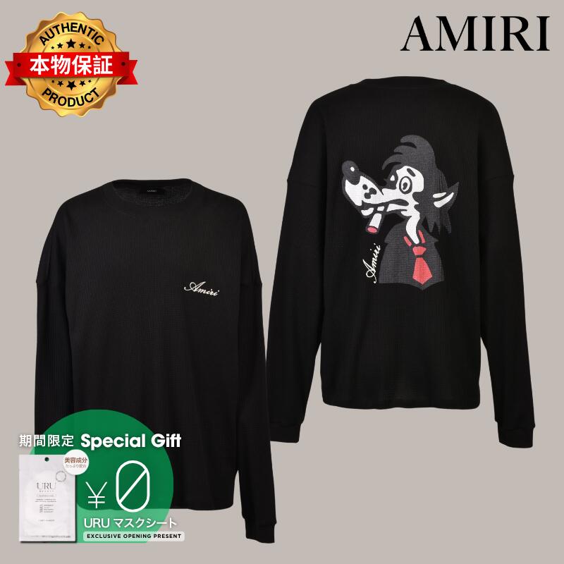 AMIRI アミリ 【本物保証】 Tシャツ ストリート系 メンズ SMOKING WOLF OS WAFFLE CREW / BLK