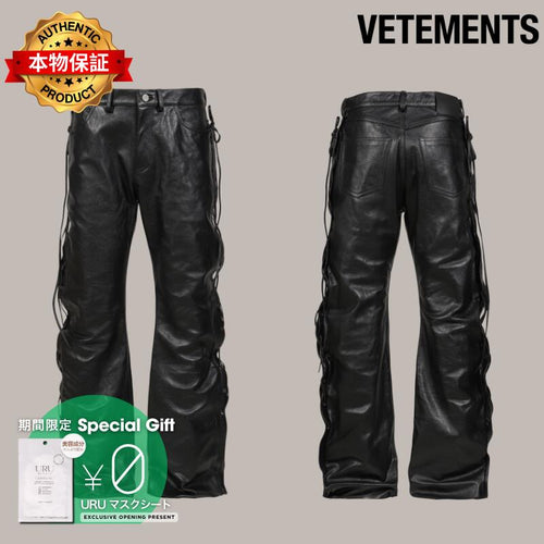 VETEMENTS ヴェトモン 【本物保証】 パンツ ストリート系 メンズ O-LEG LEATHER PANTS WITH SIDE LACE-UP / BLK