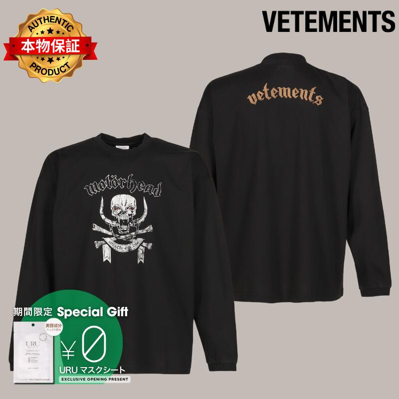 VETEMENTS ヴェトモン 【本物保証】 Tシャツ ストリート系 メンズ VETEMENTSXMOTORHEAD SKULL LONGSLEEVE / WASHED BLK