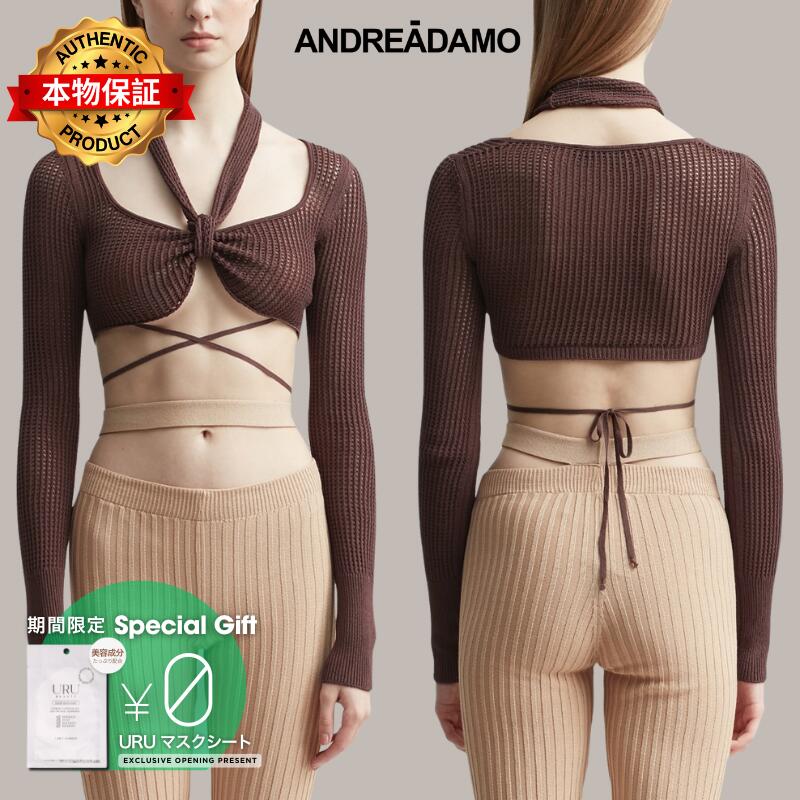 Andreadamo アンドレダモ【本物保証】 Tシャツ ストリート系 レディース フィッシュネット ニット クロップトップ
