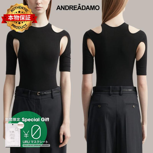 Andreadamo アンドレダモ 【本物保証】 Tシャツ ストリート系 レディース カットアウトディテール スカルプテッドボディトップ