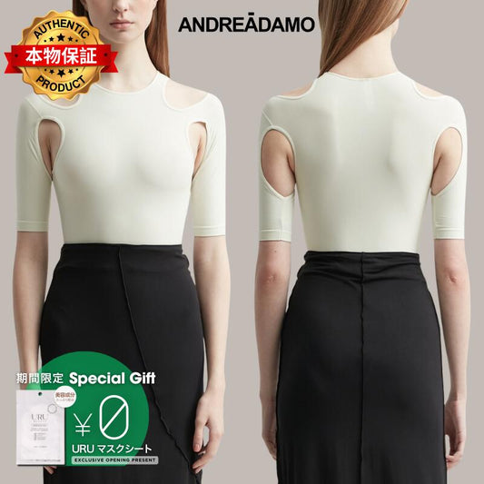 Andreadamo アンドレダモ【本物保証】 Tシャツ ストリート系 レディース カットアウトディテール スカルプテッドボディトップ