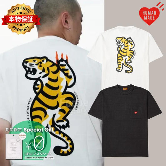 HUMAN MADE ヒューマンメイド 【本物保証】 Tシャツ ストリート系 ユニセックス ヒューマンメイド アニマル ポケットTシャツ 心斎橋パルコ "ブラック"