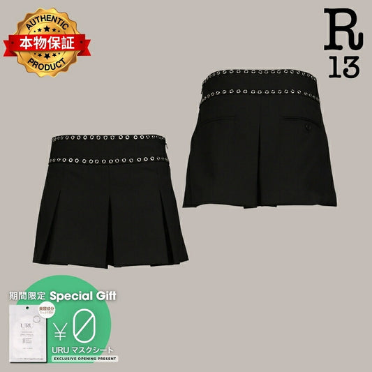 R13【本物保証】 スカート ストリート系 レディース PLEATED MINI SKORT / BLK