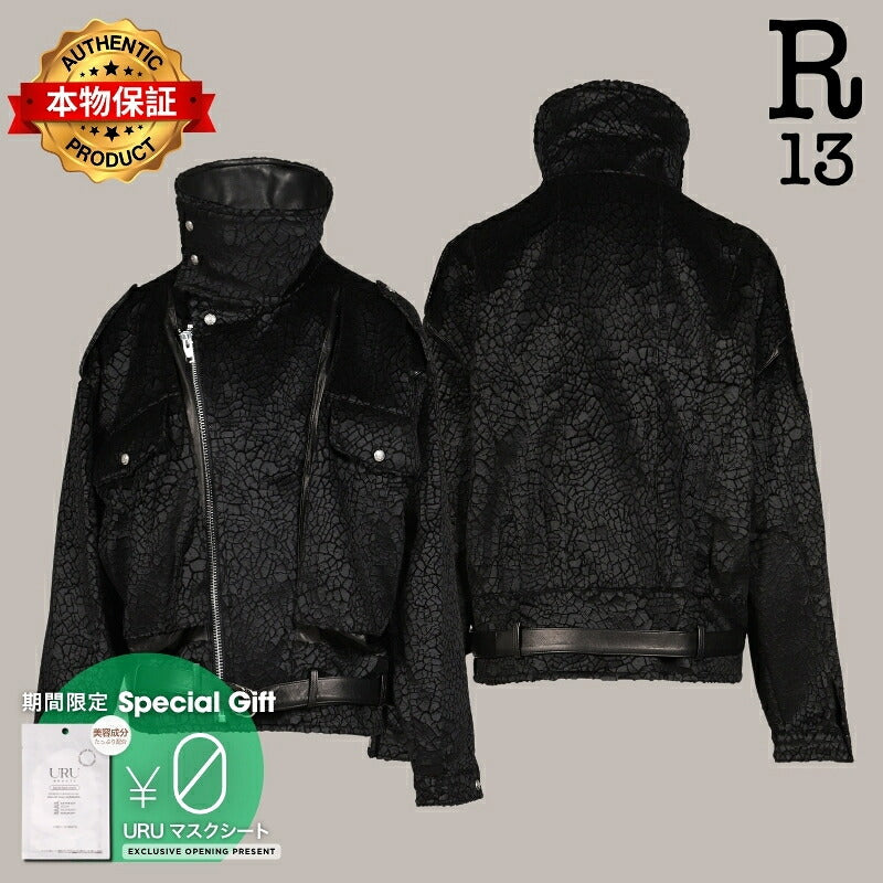 R13【本物保証】 ジャケット ストリート系 レディース BOYFRIEND MOTO JACKET WITH FUNNEL NECK / BLK