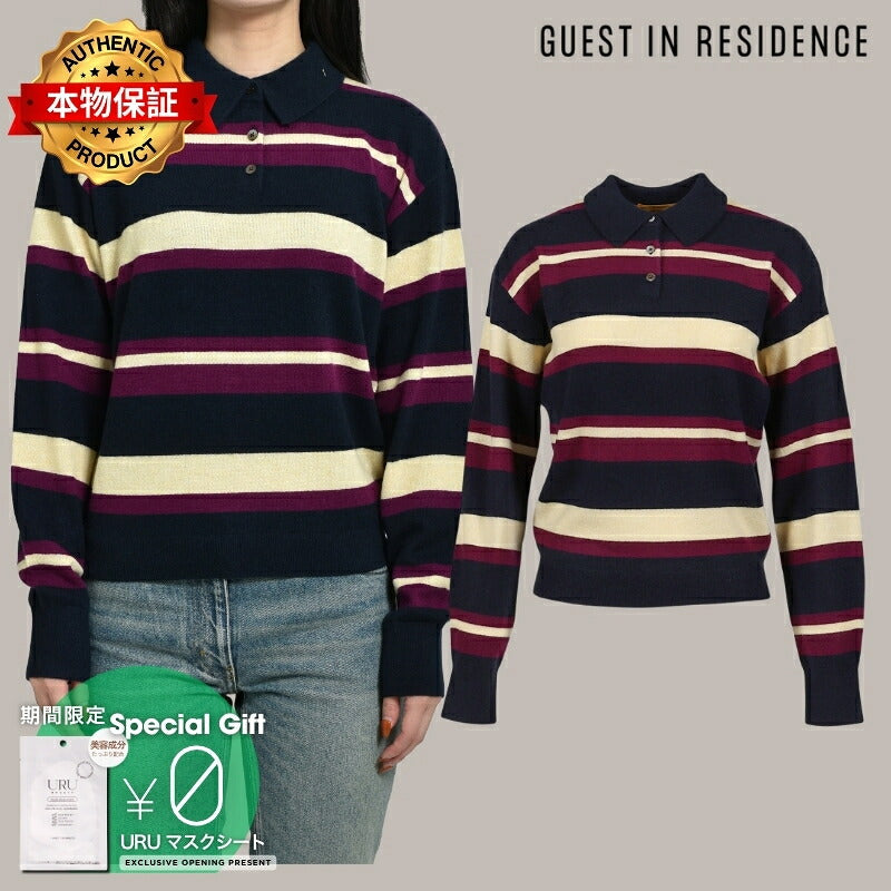 Guest In Residence ゲスト イン レジデンス 【本物保証】 Tシャツ ストリート系 レディース COLLEGIATE STRIPE POLO / MIDNIGHT COMBO