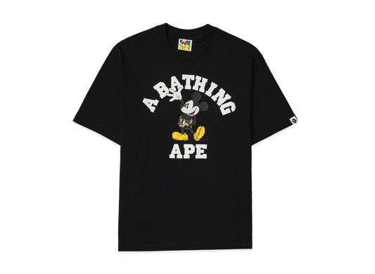 A BATHING APE アベイシングエイプ 【本物保証】 Tシャツ ストリート系 ユニセックス アベイシングエイプ x ディズニー ミッキーマウス カレッジ リラックスフィット Tシャツ "ブラック"