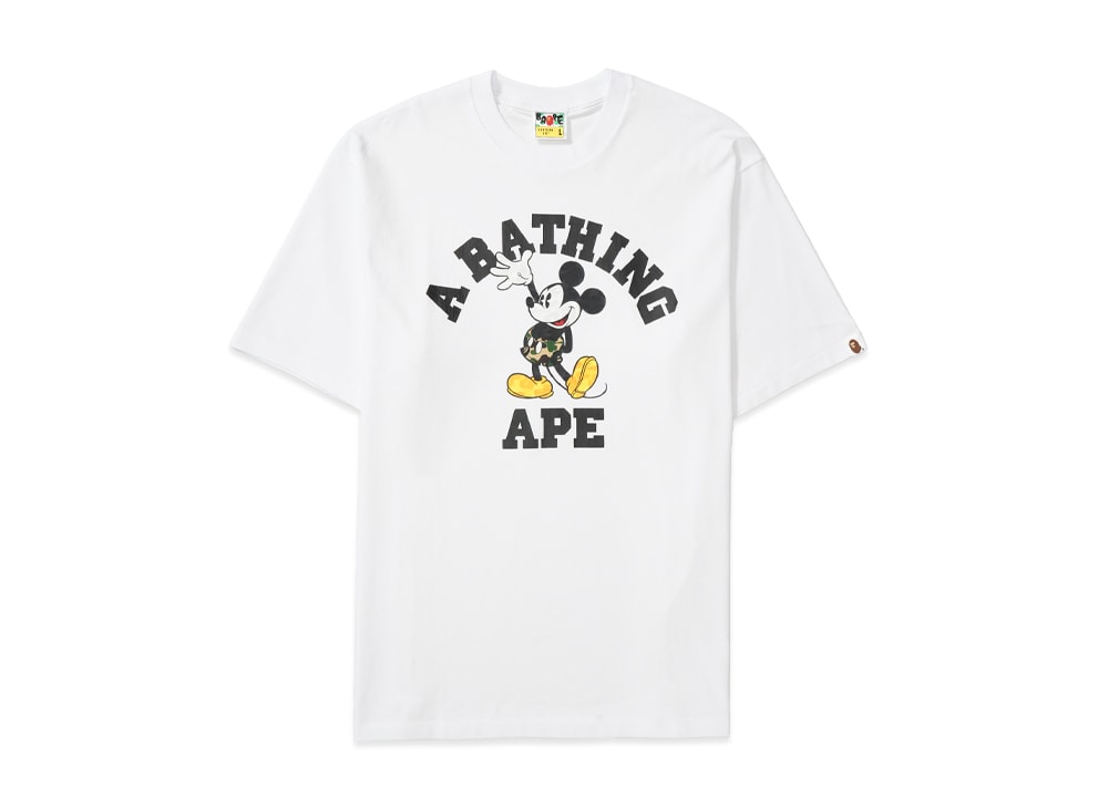 A BATHING APE アベイシングエイプ 【本物保証】 Tシャツ ストリート系 ユニセックス アベイシングエイプ x ディズニー ミッキーマウス カレッジ リラックスフィット Tシャツ "ブラック"
