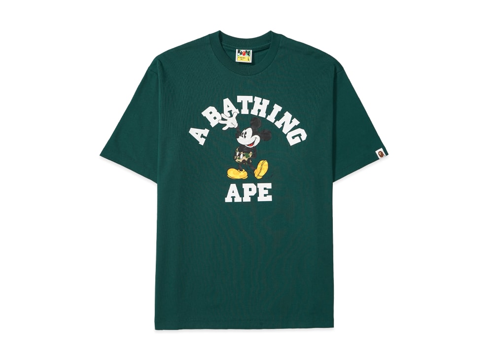 A BATHING APE アベイシングエイプ 【本物保証】 Tシャツ ストリート系 ユニセックス アベイシングエイプ x ディズニー ミッキーマウス カレッジ リラックスフィット Tシャツ "ブラック"
