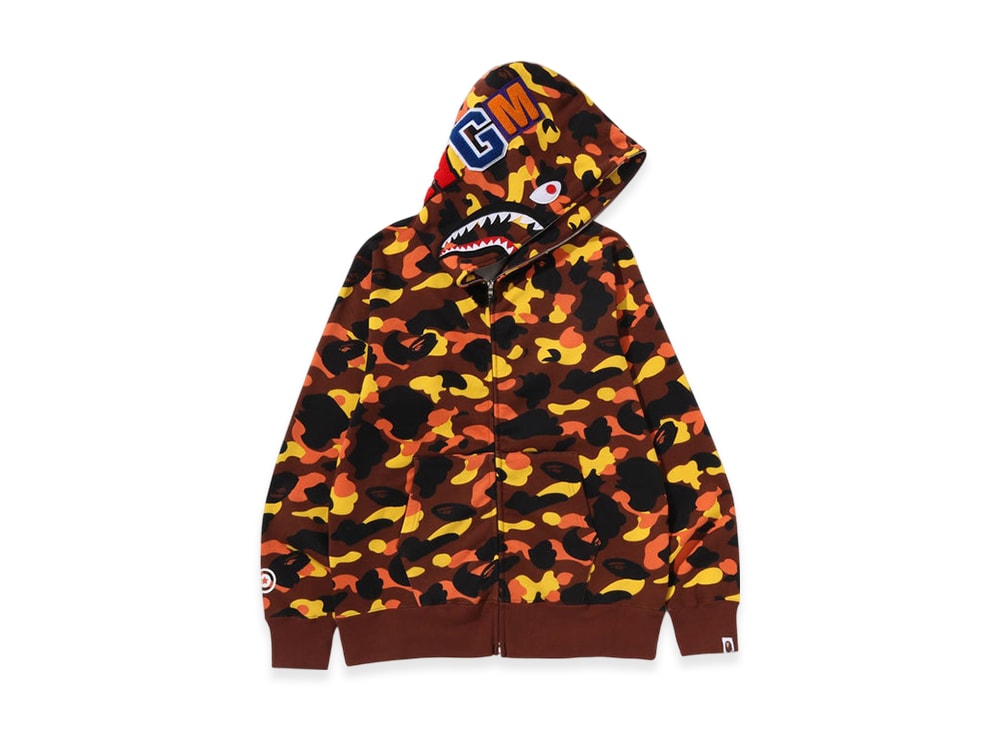 A BATHING APE アベイシングエイプ 【本物保証】 パーカー ストリート系 ユニセックス アベイシングエイプ ファーストカモ シャーク フルジップフーディー "イエロー"