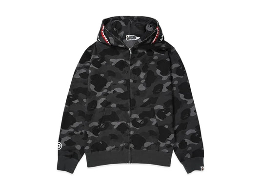 A BATHING APE アベイシングエイプ 【本物保証】 パーカー ストリート系 ユニセックス アベイシングエイプ カラー カモ シャーク フル ジップ パーカー "ブラック"