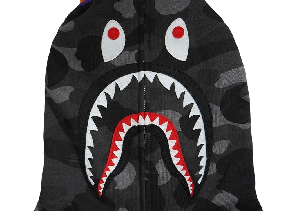 A BATHING APE アベイシングエイプ 【本物保証】 パーカー ストリート系 ユニセックス アベイシングエイプ カラー カモ シャーク フル ジップ パーカー "ブラック"