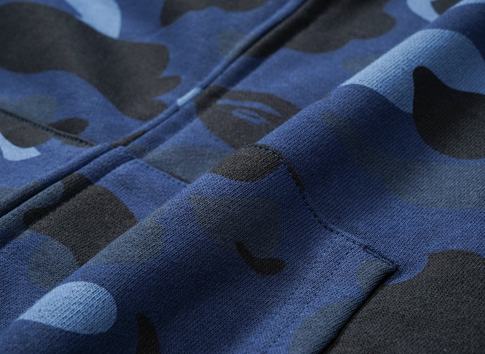 A BATHING APE アベイシングエイプ 【本物保証】 パーカー ストリート系 ユニセックス アベイシングエイプ カラー カモ シャーク フル ジップ パーカー "ブラック"